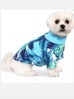 Vibrant Life Blue Tropical Palm Print Shirt Sz XXS NWT